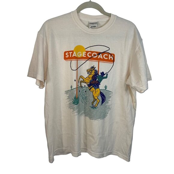 Stage Coach Mens Tee Shirt Size Large Cream 2023 Concert Crew Neck Pure Cotton - Picture 6 of 7